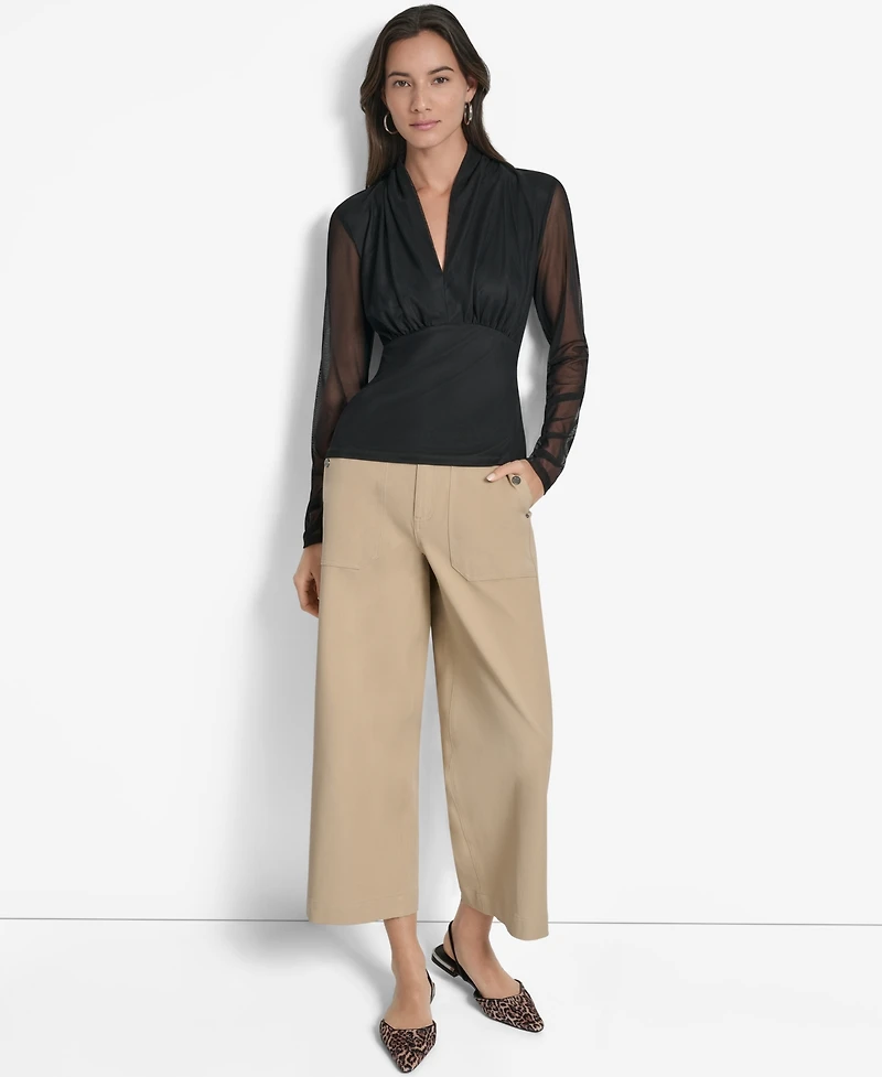 Dkny Women's Mesh V-Neck Long-Sleeve Top