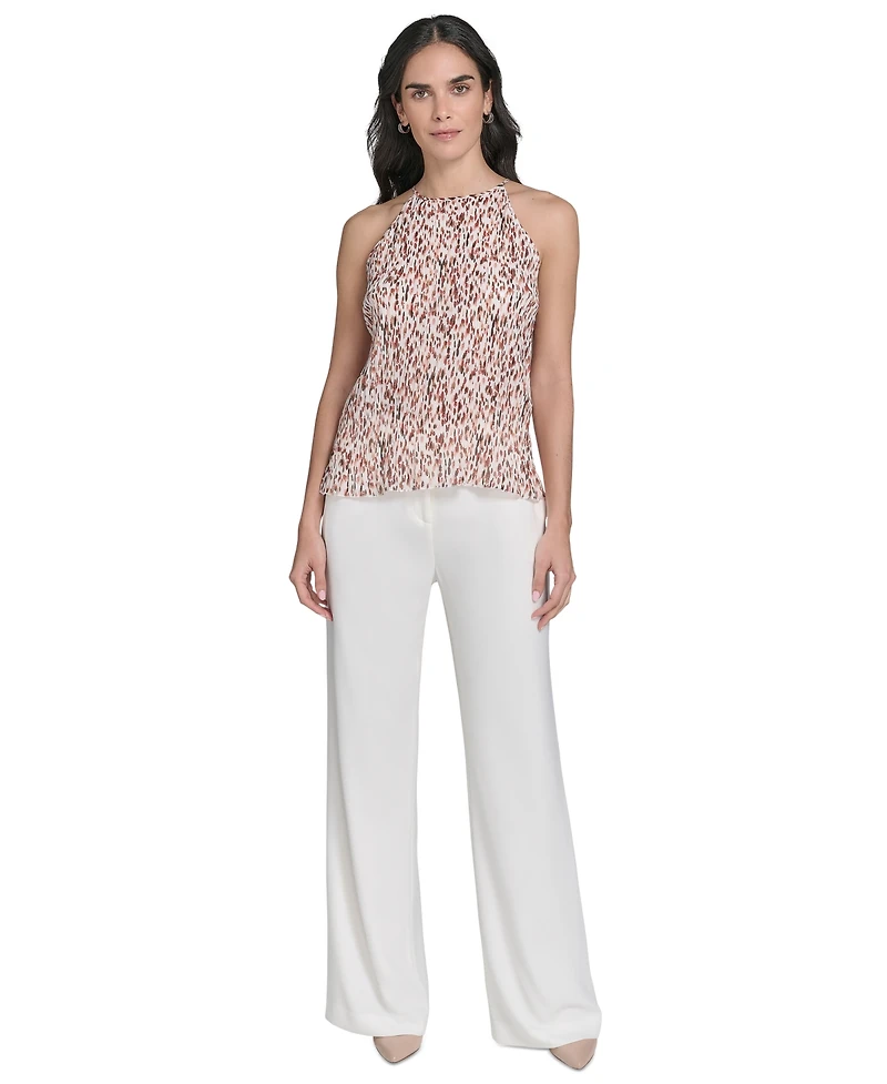 Calvin Klein Petite Printed Pleated Sleeveless Halter Top