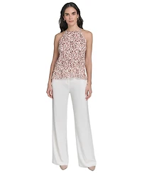 Calvin Klein Petite Printed Pleated Sleeveless Halter Top