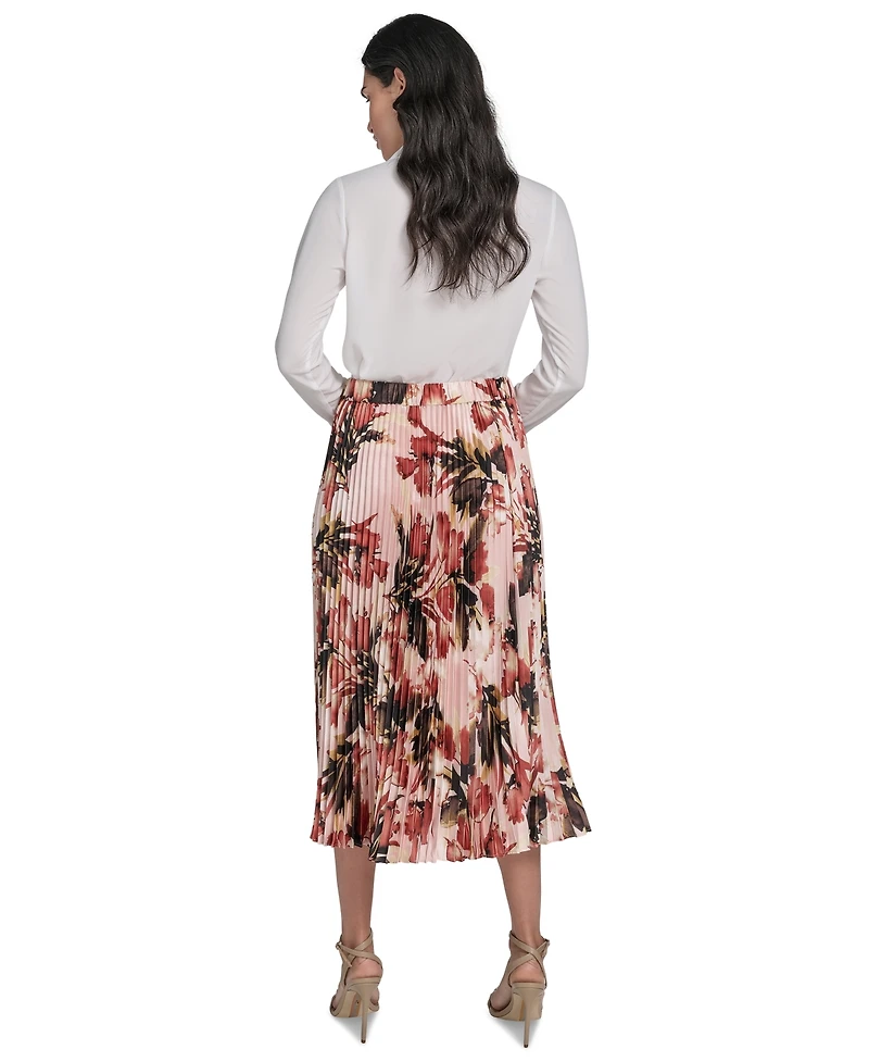 Calvin Klein Petite Printed Pleated Midi Skirt