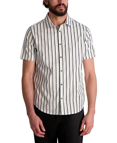 Karl Lagerfeld Paris Men's Short Sleeve Striped Button-Front Shirt