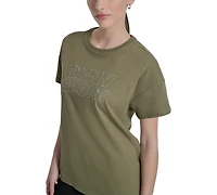 Dkny Sports Women's Rhinestone-Logo Drop-Shoulder T-Shirt