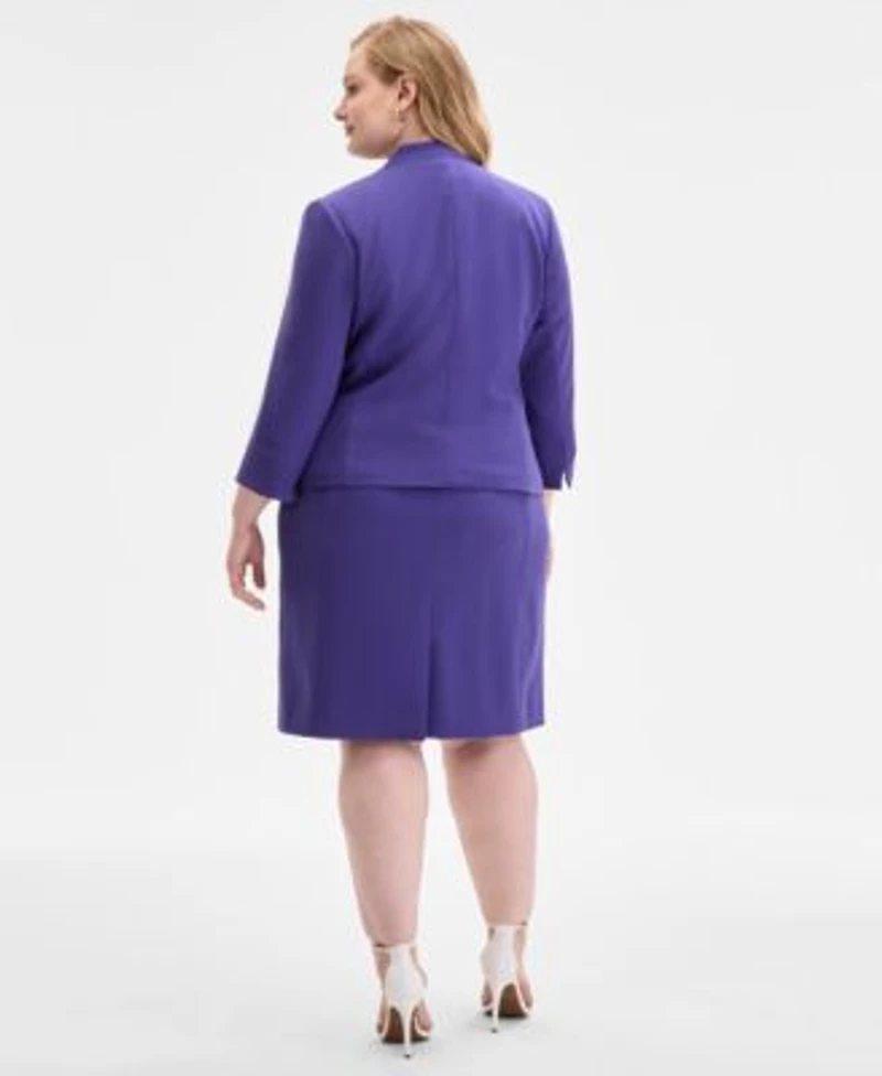 Kasper Plus Size Collarless 3 4 Sleeve Blazer Crewneck Sleeveless Sheath Dress