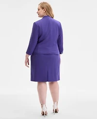 Kasper Plus Size Collarless 3 4 Sleeve Blazer Crewneck Sleeveless Sheath Dress