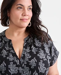 Style & Co Plus Printed V-Neck Short-Sleeve Midi Dress, Exclusively at Macy's