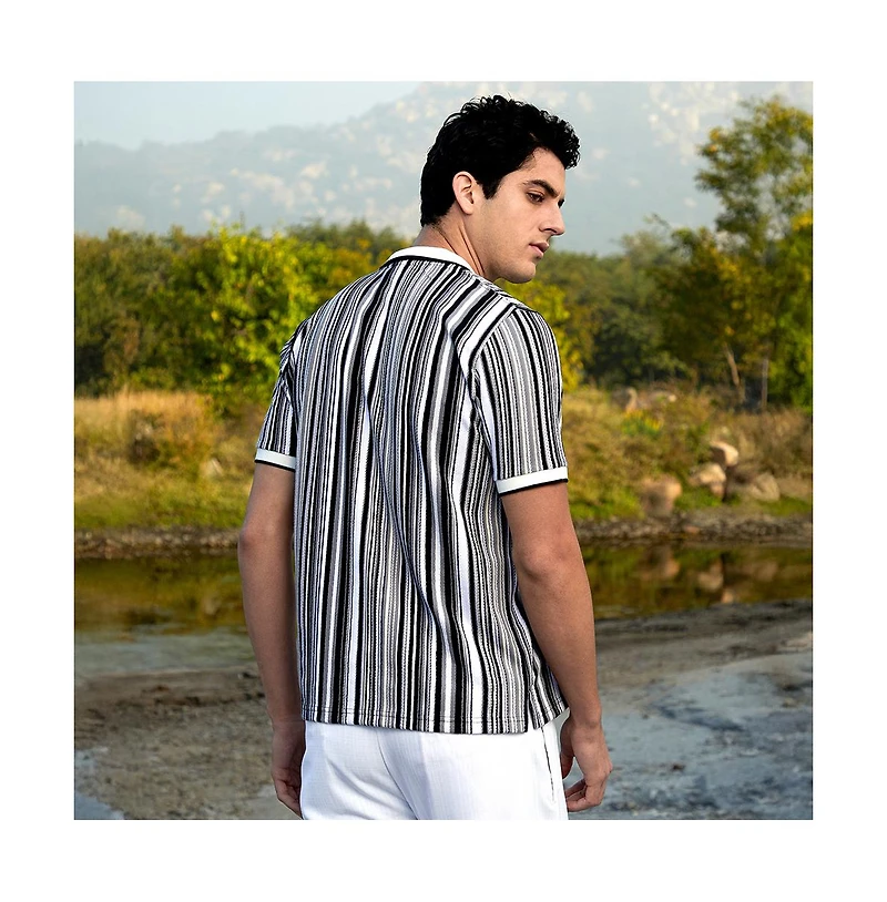 Men's Cream White & Midnight Black Multitrack Knit Polo T-Shirt