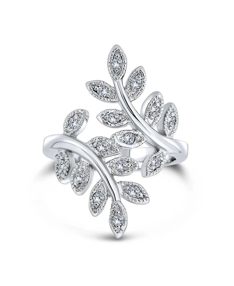Bling Jewelry Nature Ivy Vine Leaf Cocktail Statement Ring with Cubic Zirconia Pave Cz Silver Plated