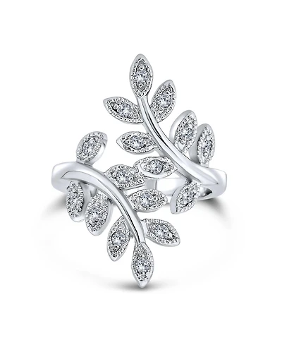 Bling Jewelry Nature Ivy Vine Leaf Cocktail Statement Ring with Cubic Zirconia Pave Cz Silver Plated