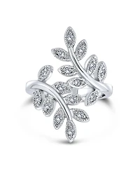 Bling Jewelry Nature Ivy Vine Leaf Cocktail Statement Ring with Cubic Zirconia Pave Cz Silver Plated