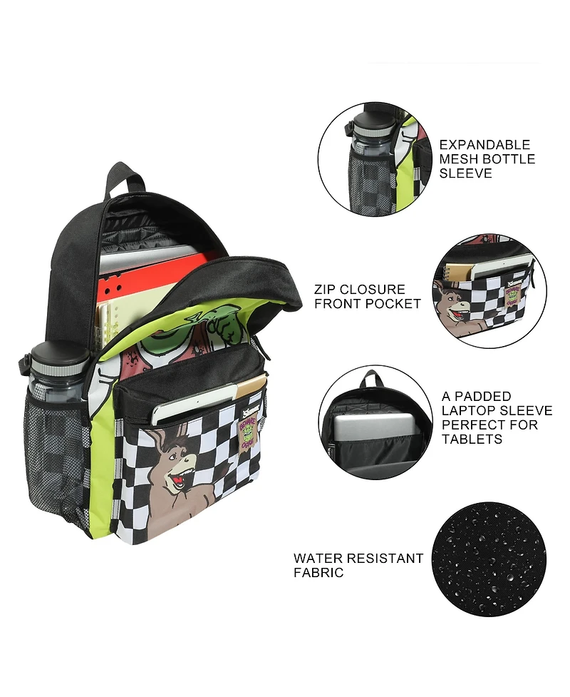 Shrek & Donkey Swamp & Checkered Backgrounds 16” Backpack for boys
