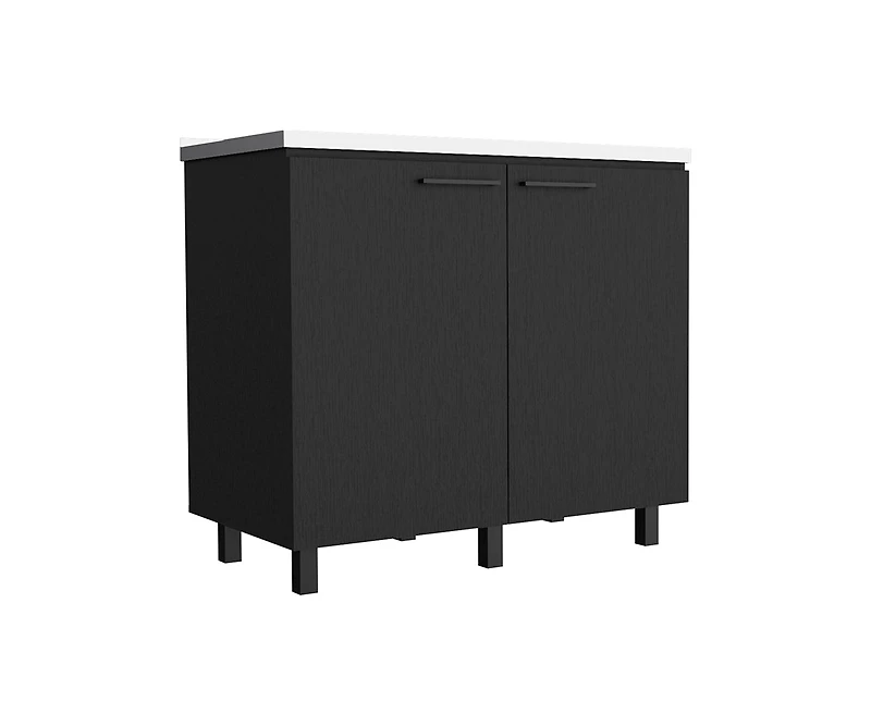 Salento 2 Freestanding Utility Base Cabinet with Stainless Steel Countertop and 2-Door, Smokey Oak
