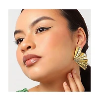 Sohi Women's Gold Metallic Ripple Drop Earrings