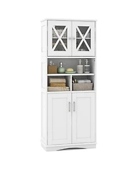 Tall Floor-Standing Bathroom Cabinet with 3 Cubes and Clear Acrylic Doors
