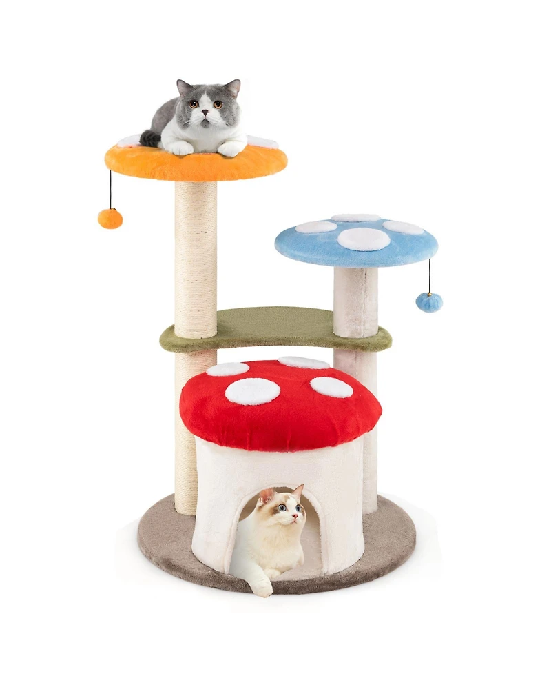 35 Inch Tall Cat Tower with Sisal Scratching Posts Cat Condo and Padded Platforms-Multicolor