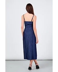 endless rose Women's High Neck Denim Midi Dress