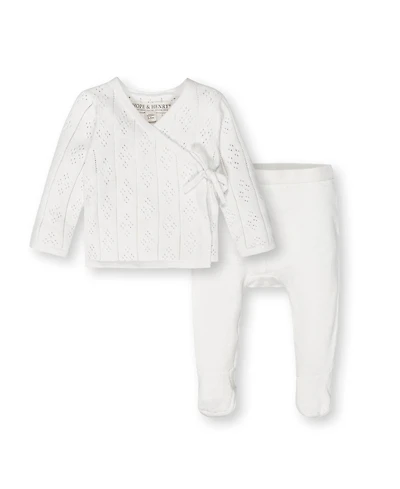 Hope & Henry Baby Organic Long Sleeve Pointelle Wrap Sweater Footed Legging Set