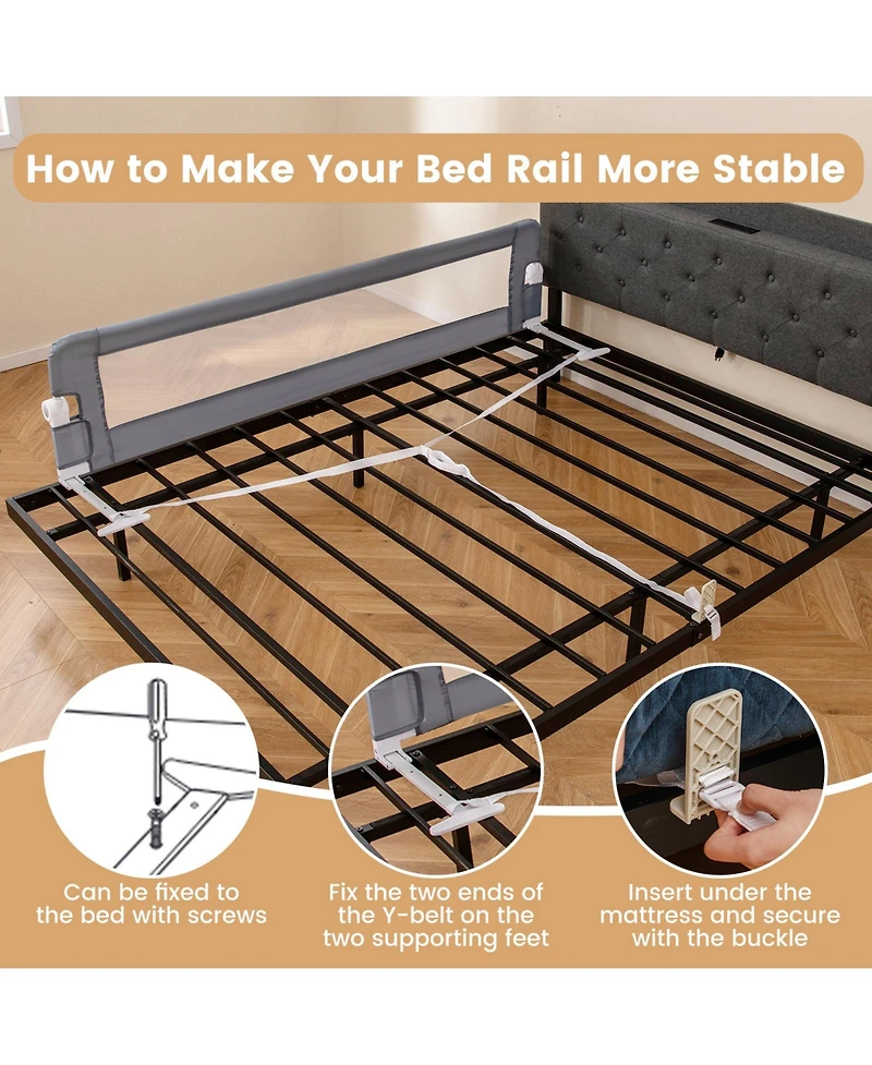 Slickblue Kids Swing-Down Foldable Bed Rail Guard with Safety Strap Adjustable