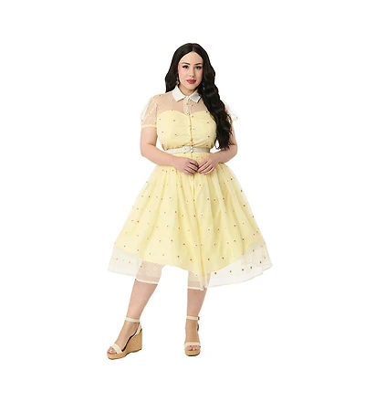 Unique Vintage Plus Size 1950s Short Sleeve Collared Hollie Swing Dress