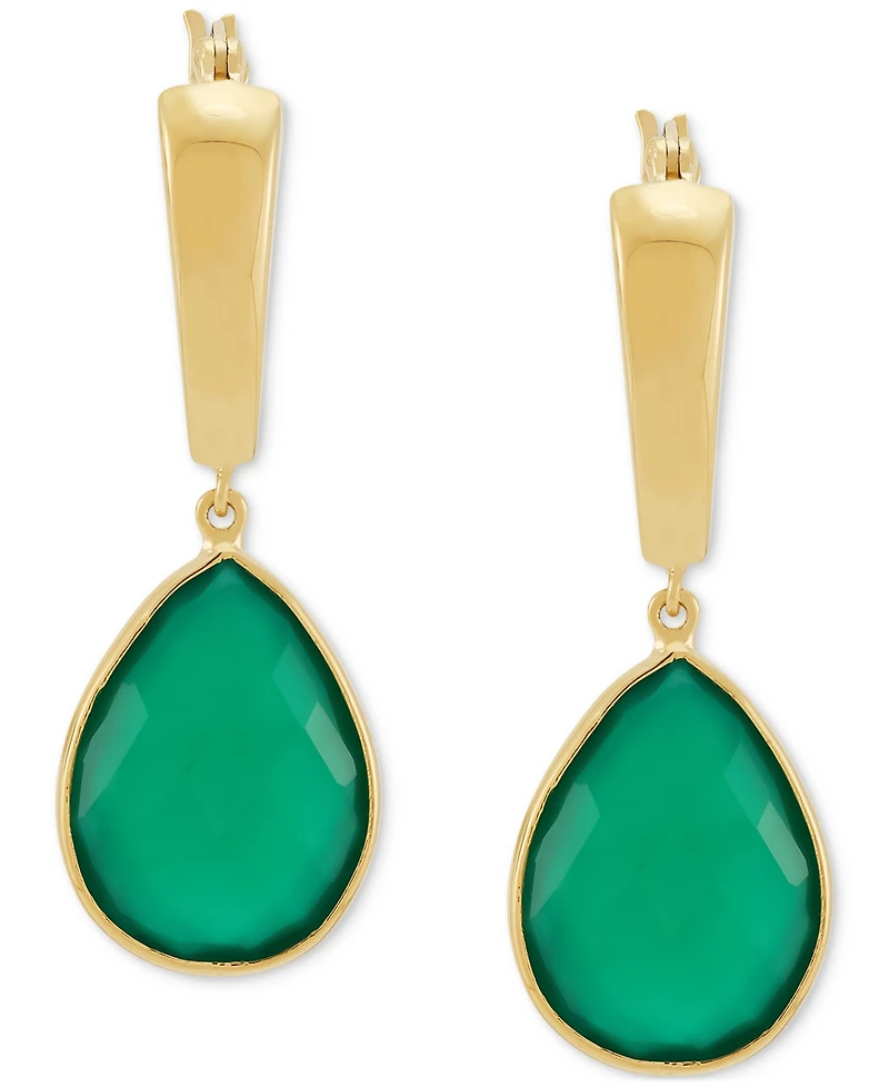 Lab-Created Pink Sapphire Dangle Hoop Earrings (22-3/4 ct. t.w.) 24k Gold-Plated Sterling Silver (Also Available Green Onyx & Onyx)