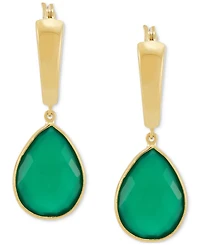 Lab-Created Pink Sapphire Dangle Hoop Earrings (22-3/4 ct. t.w.) 24k Gold-Plated Sterling Silver (Also Available Green Onyx & Onyx)