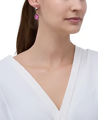 Lab-Created Pink Sapphire Dangle Hoop Earrings (22-3/4 ct. t.w.) 24k Gold-Plated Sterling Silver (Also Available Green Onyx & Onyx)