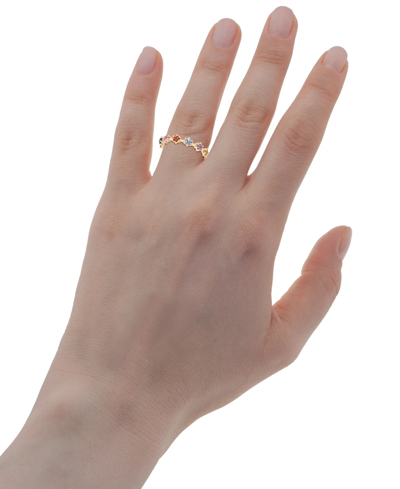 Lab Grown Multicolor Sapphire Thin Ring (5/8 ct. t.w.) in 14k Gold over Sterling Silver