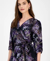 Connected Women's 3/4-Sleeve Faux-Wrap Midi Dress