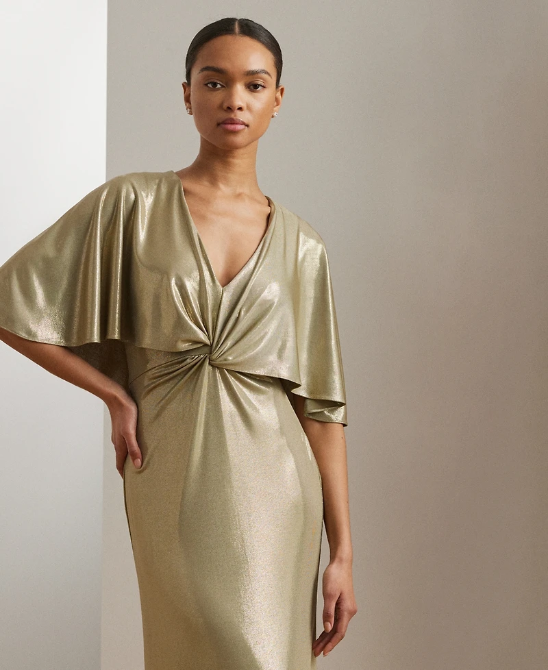 Lauren Ralph Women's Twist-Front Cape-Overlay Gown