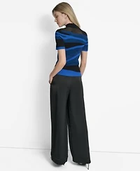Dkny Womens Printed Mock Neck Short Sleeve Sweater Slim Leg Pull On Ponte Ankle Pants