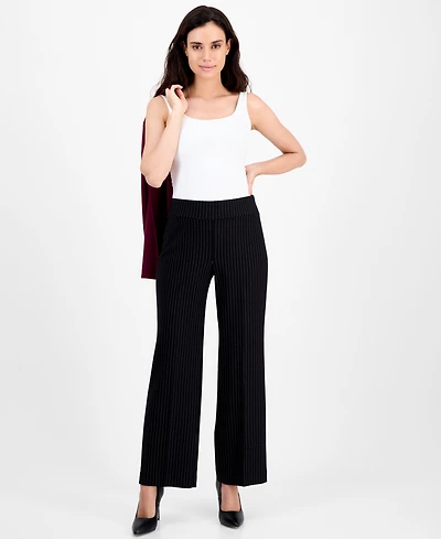 Anne Klein Petite Ponte Pinstripe Mid-Rise Pull-On Pants