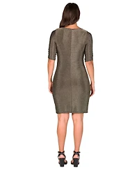 24seven Comfort Apparel Petite Elbow Length Sleeve Shimmer Bodycon Mini Party Dress