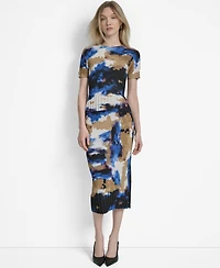 Dkny Women's Printed Rib-Knit Midi Skirt