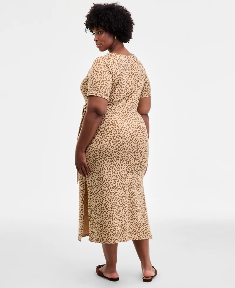 On 34th Trendy Plus Leopard-Print Tie-Waist Midi Dress, Macy's Exclusive