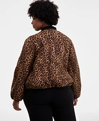On 34th Trendy Plus Leopard-Print Bomber Jacket, Macy's Exclusive