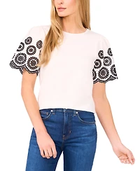 CeCe Women's Embroidered-Sleeve Top