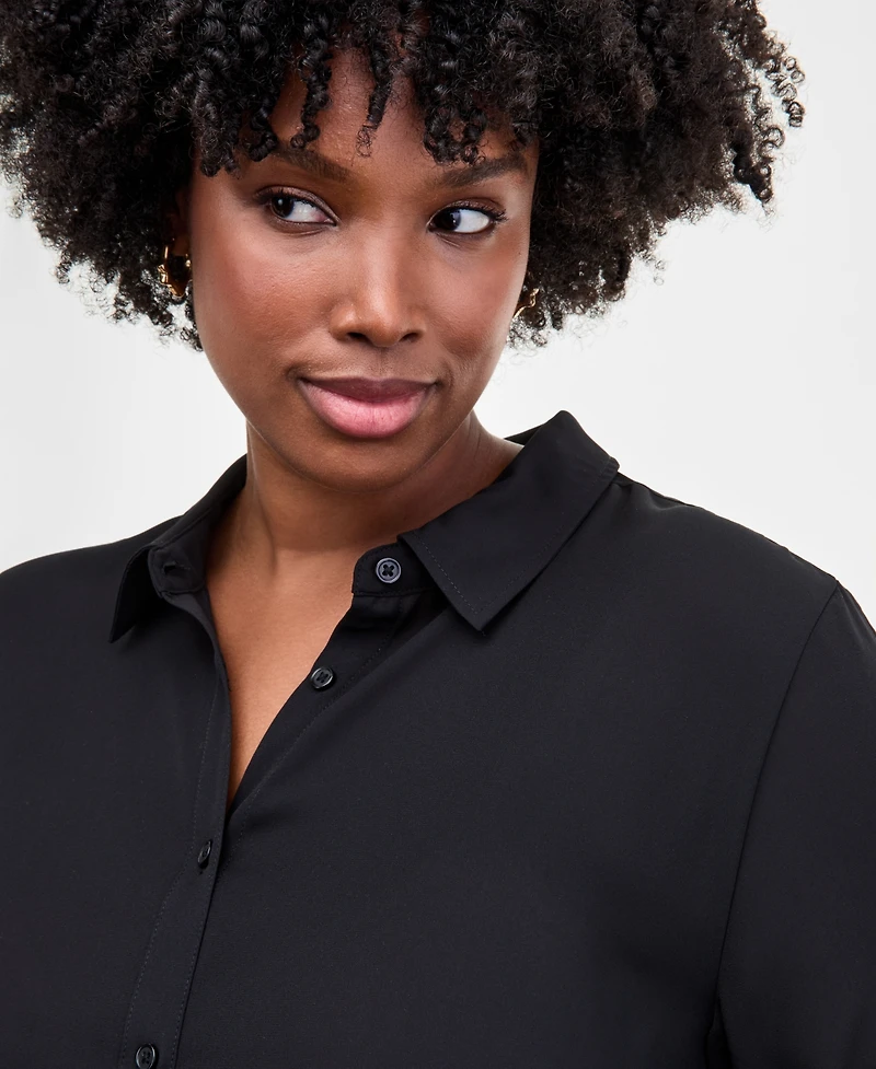 On 34th Trendy Plus Solid Button-Front Collared Blouse, Macy's Exclusive