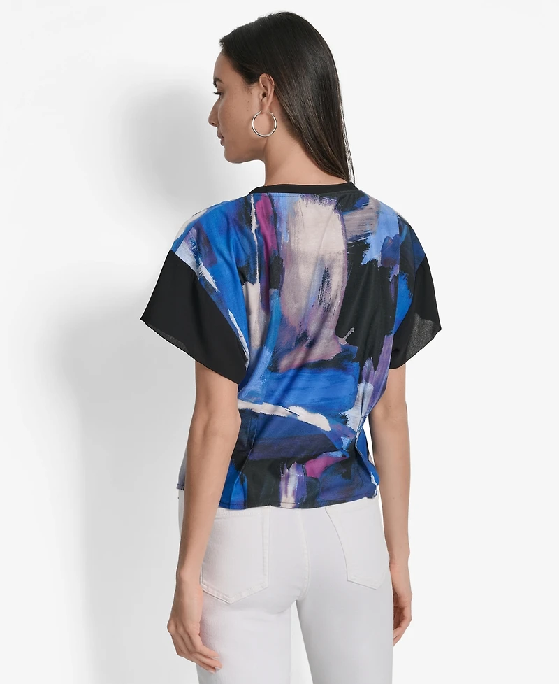 Dkny Women's Printed Chiffon-Sleeve Blouse