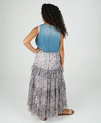 Rare Editions Big Girls 2-Piece Floral Maxi With Denim Vest and Dress Set