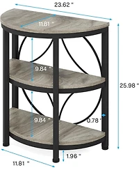 Tribesigns Half Round End Table, 3-Tier Narrow Side Table with Metal Frame, Circle Moon Small Coffee Accent for Living Room, Be