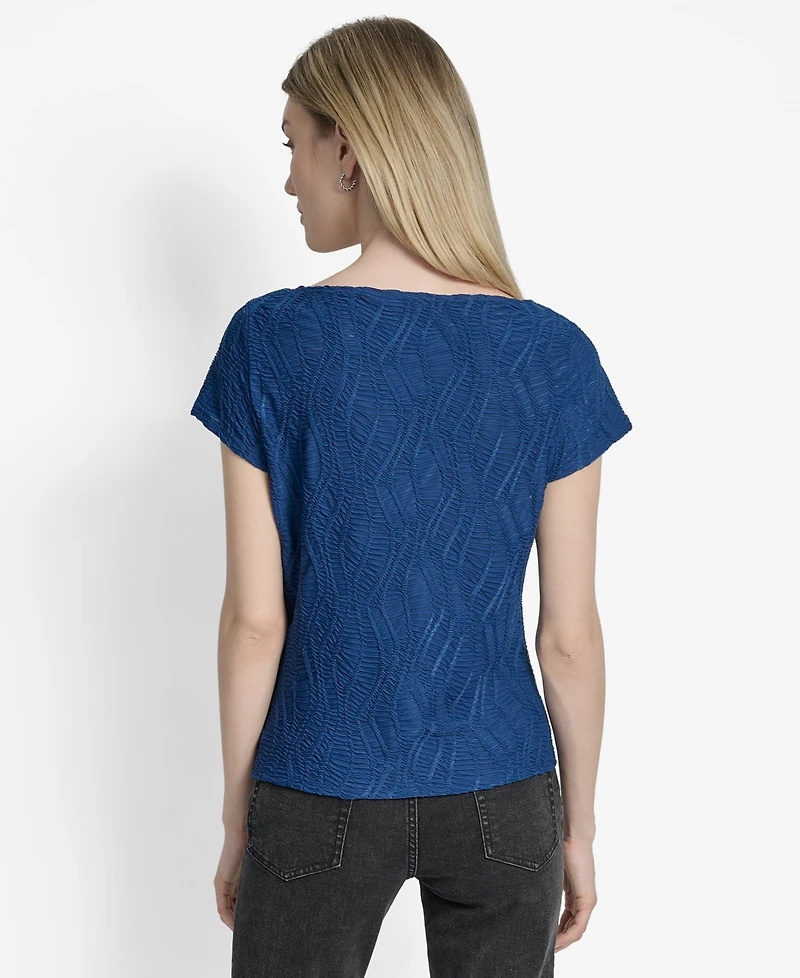 Dkny Women's Textured Boat-Neck Short-Sleeve Top