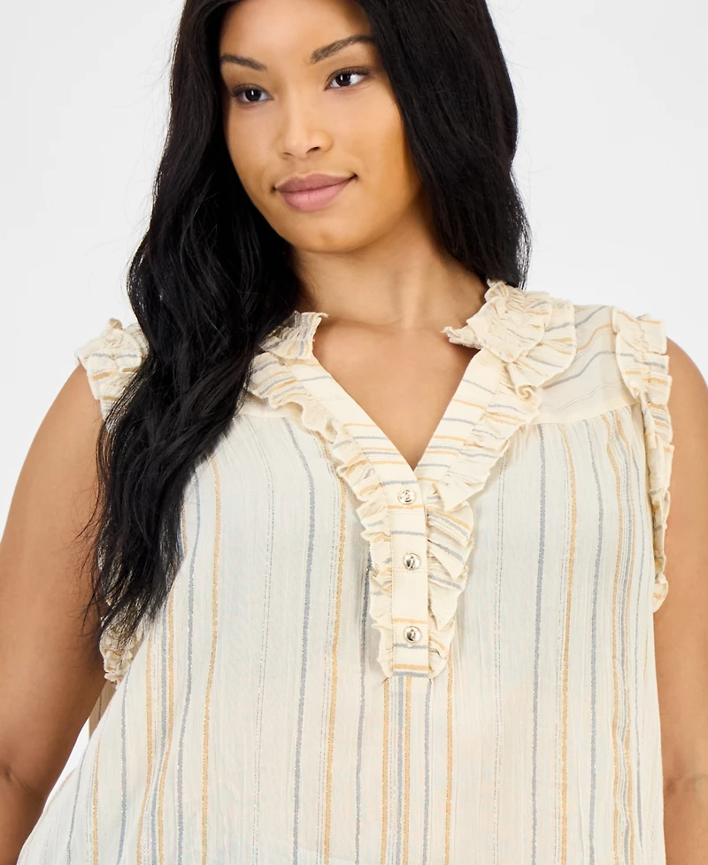 Democracy Trendy Plus Ruffled Sleeveless Top