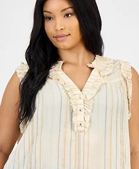 Democracy Trendy Plus Ruffled Sleeveless Top