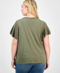 Democracy Trendy Plus Crochet Flutter-Sleeve Top