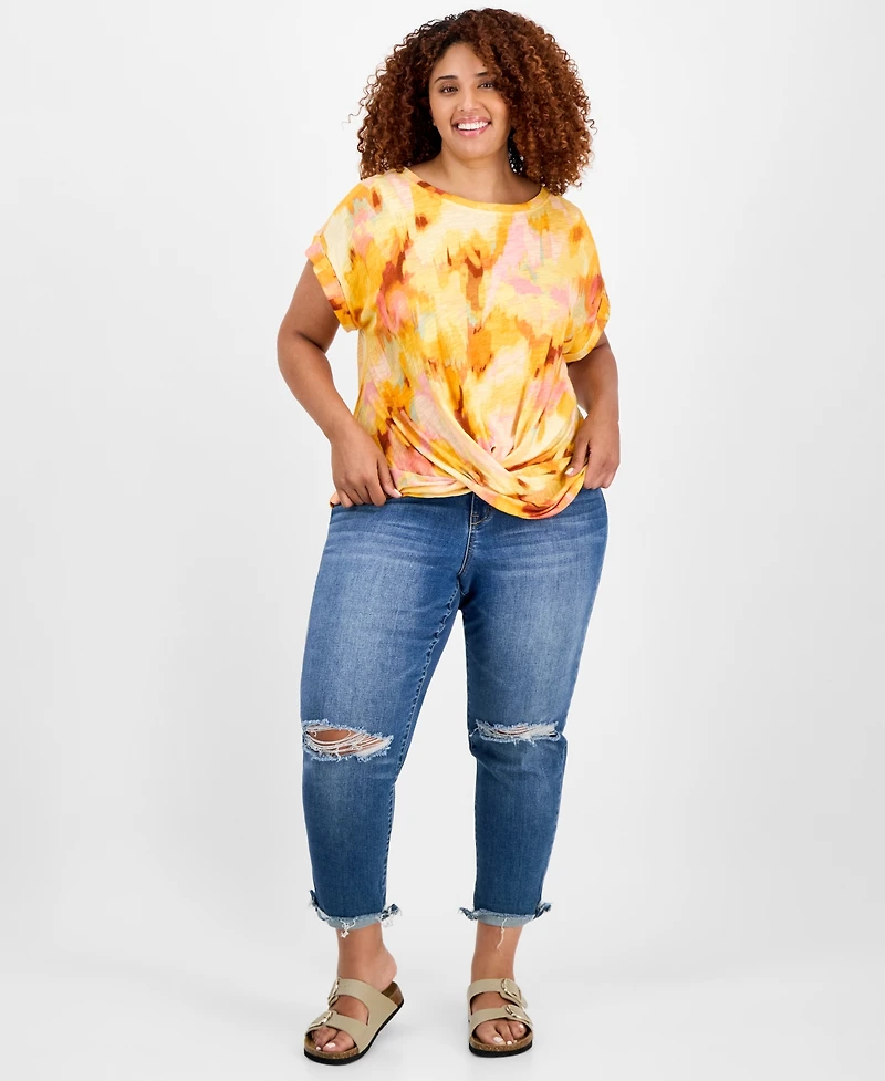 Democracy Trendy Plus Scoop-Neck Cuff-Sleeve T-Shirt