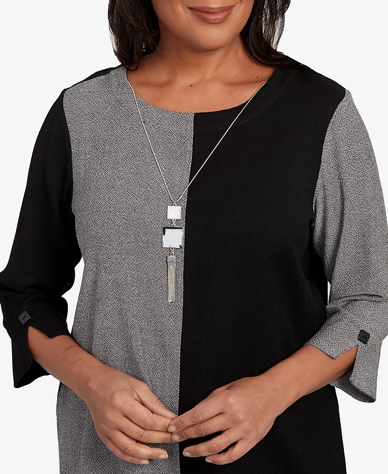 Alfred Dunner Women's Santa Barbara Center Sliced Top with Necklace