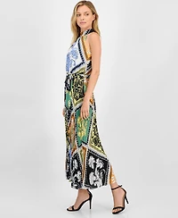 T Tahari Women's Printed Tie-Waist Pleated-Skirt Halter Maxi Dress