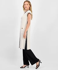 T Tahari Women's Ribbed Pocket-Front Cardigan Sweater