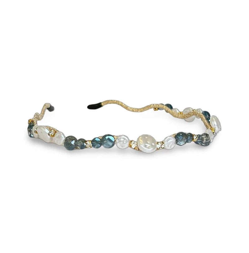 Wavy Oyster Pearl Headband - Ocean Blue