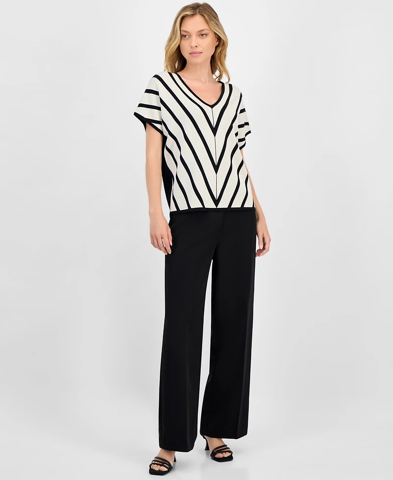 T Tahari Women's Mixed-Print Extended-Sleeve Mitered Top