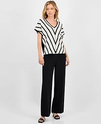 T Tahari Women's Mixed-Print Extended-Sleeve Mitered Top